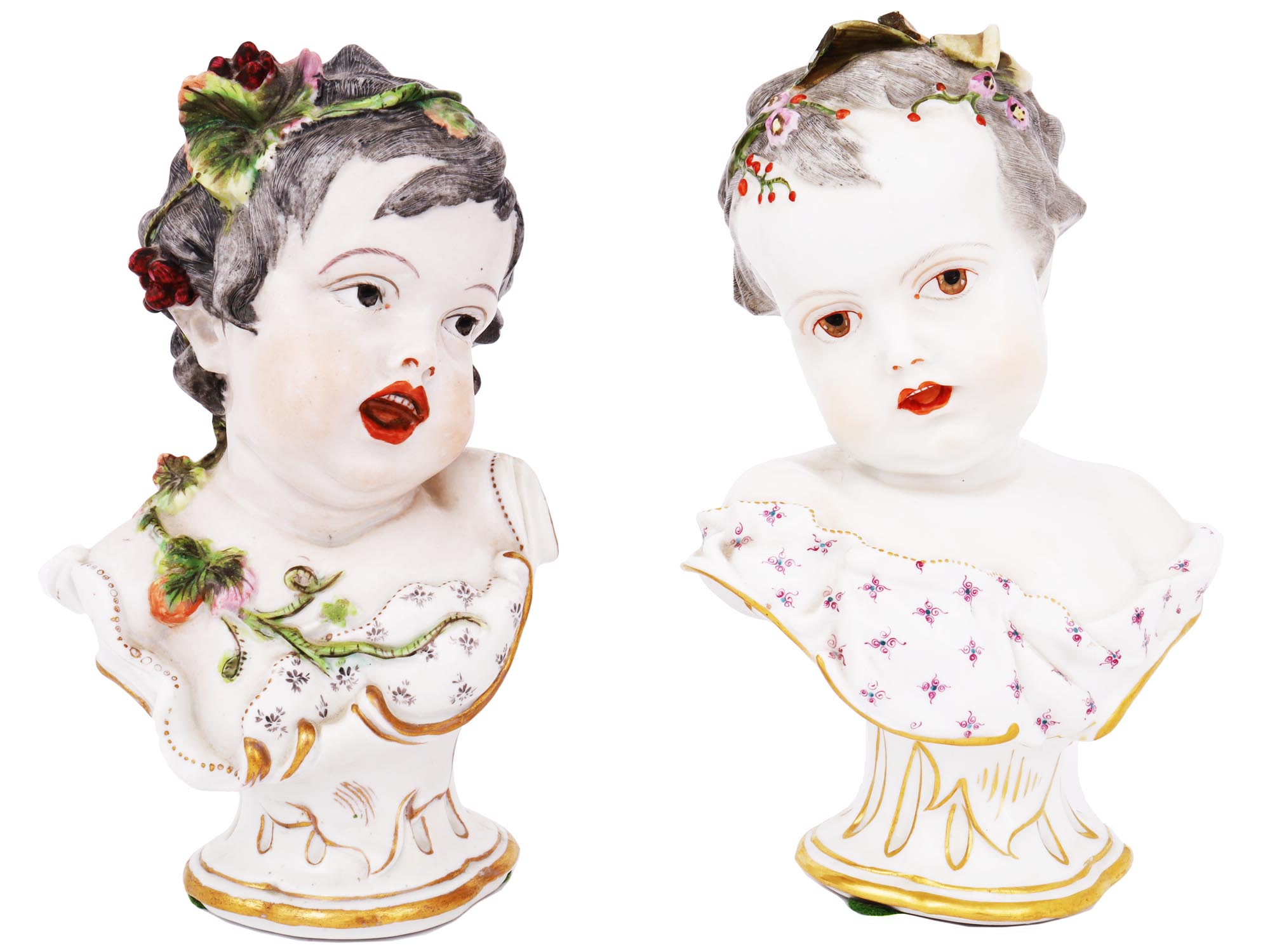 ANTIQUE GERMAN HAND PAINTED PORCELAIN BABY BUSTS PIC-0